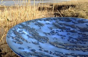Glasschale Blau sandgestrahlt Glaskunst Antje Otto Keitum Sylt